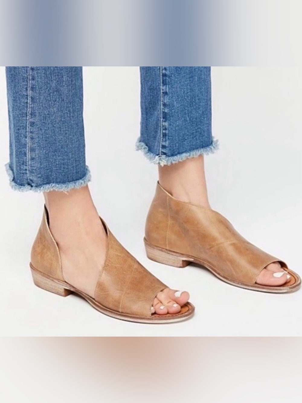 Boho FP Mont Blanc Sandal 1/2 D’Orsay Tan Open-Toe Cutout Leather Sz 9 (39)